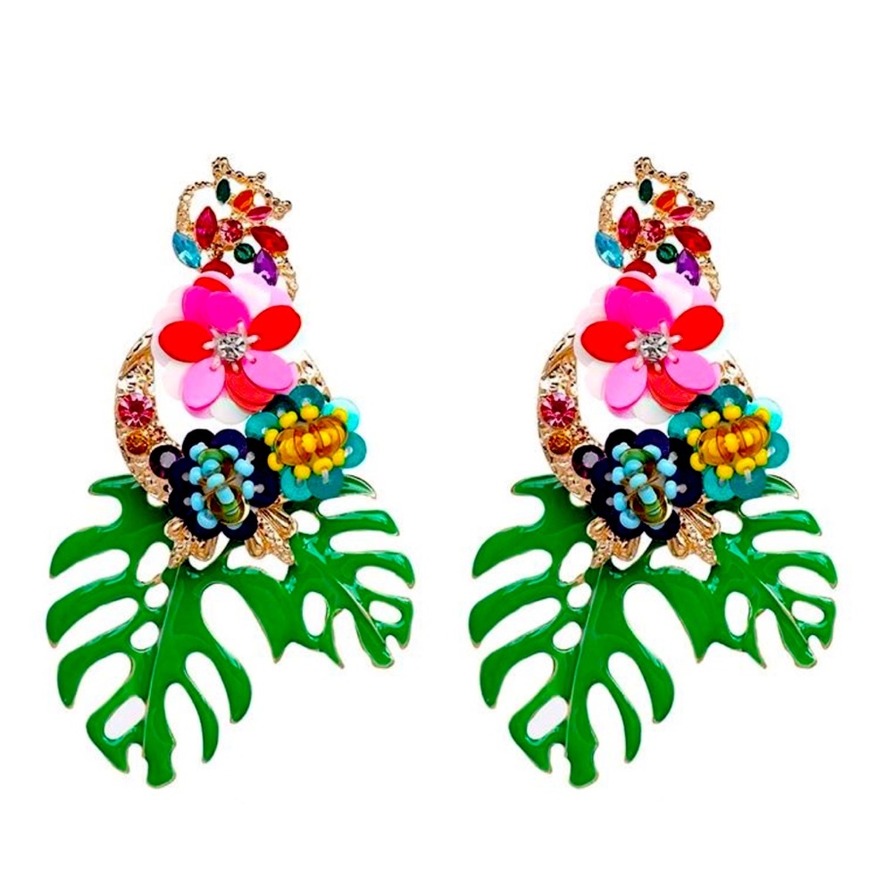 Caribbean Palm Leaf Earrings